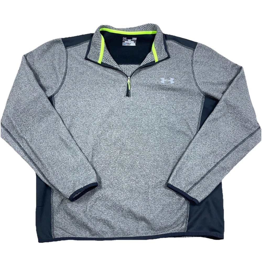 Under Armour Sweater Men Large Gray Pullover Quarter 1/4 Zip Loose Cold Gear *